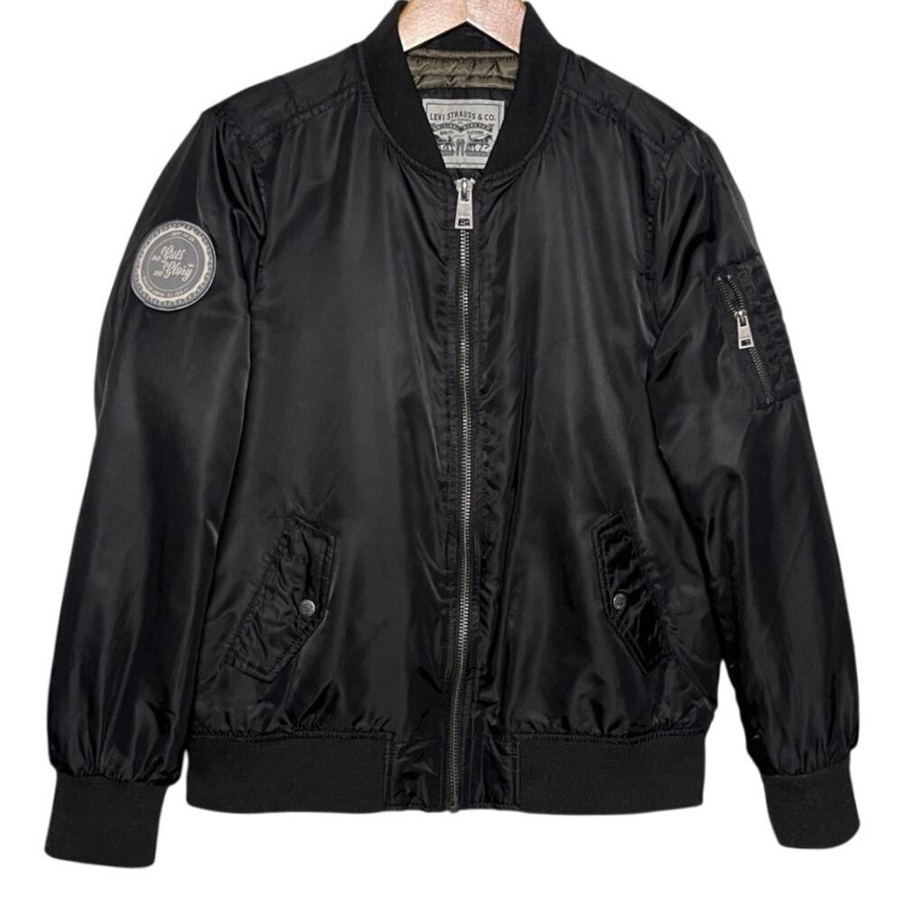 LEVI’s Men’s Black Satin Patch Zip Up Bomber Flight Jacket